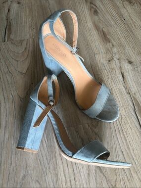 Ankle Strap Block Heels - Light Blue